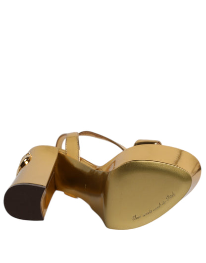Dolce &amp; Gabbana Gold Leather Platform Keira Sandals Shoes