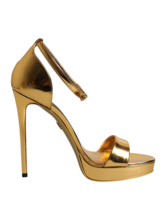 Dolce &amp; Gabbana Gold Leather Platform Keira Sandals Shoes