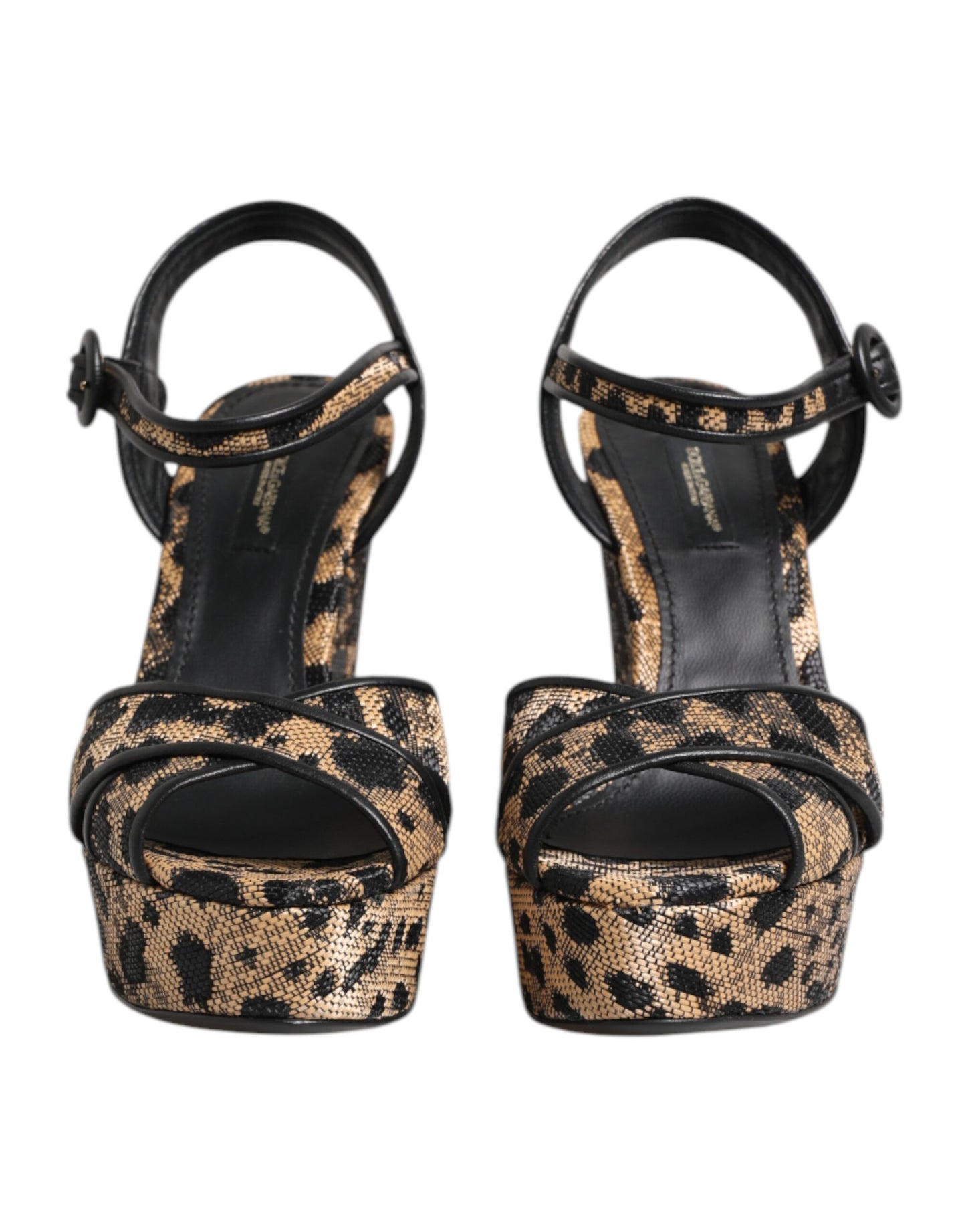 Dolce &amp; Gabbana Brown Leopard Wedges Ankle Strap Sandals Shoes