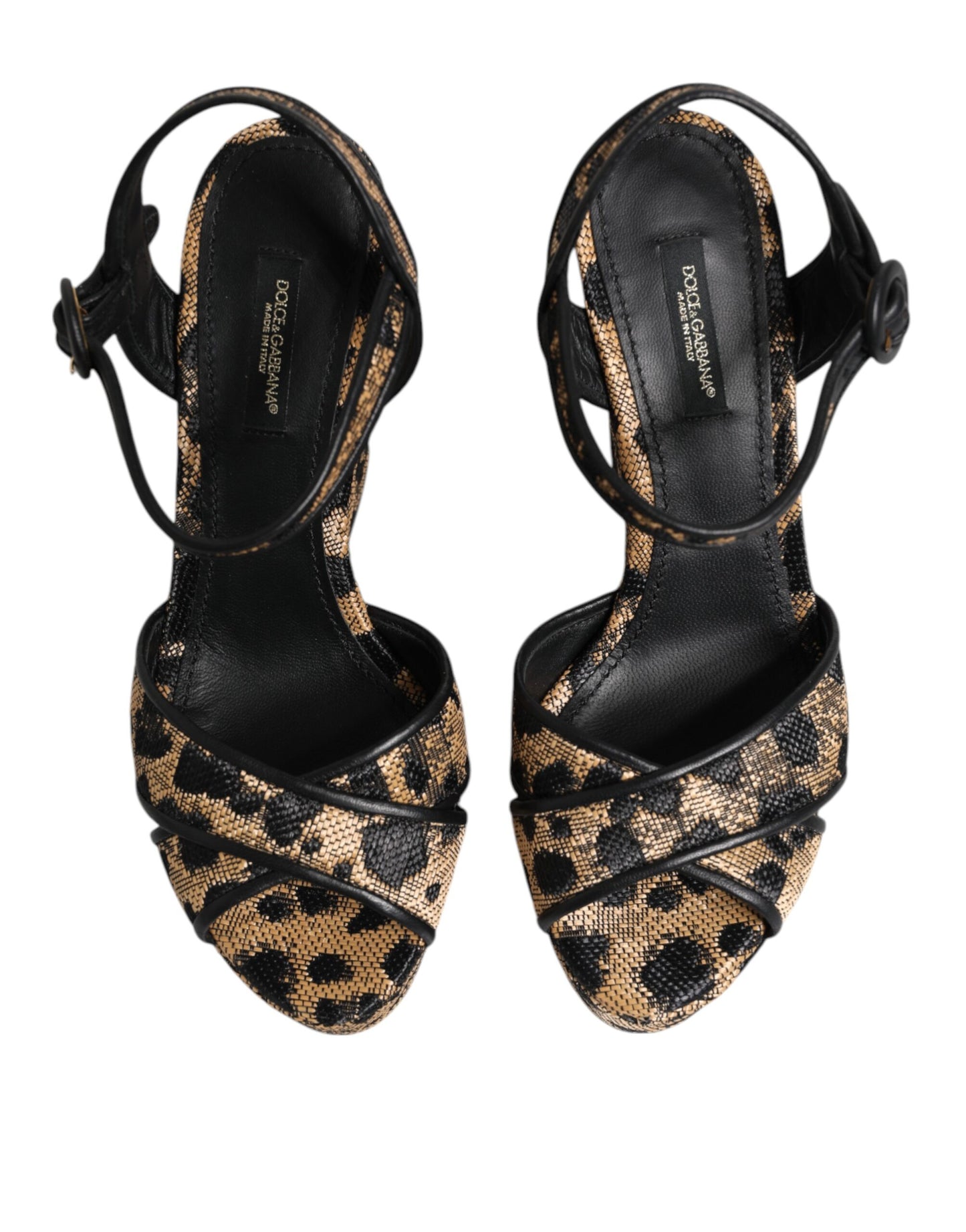 Dolce &amp; Gabbana Brown Leopard Wedges Ankle Strap Sandals Shoes