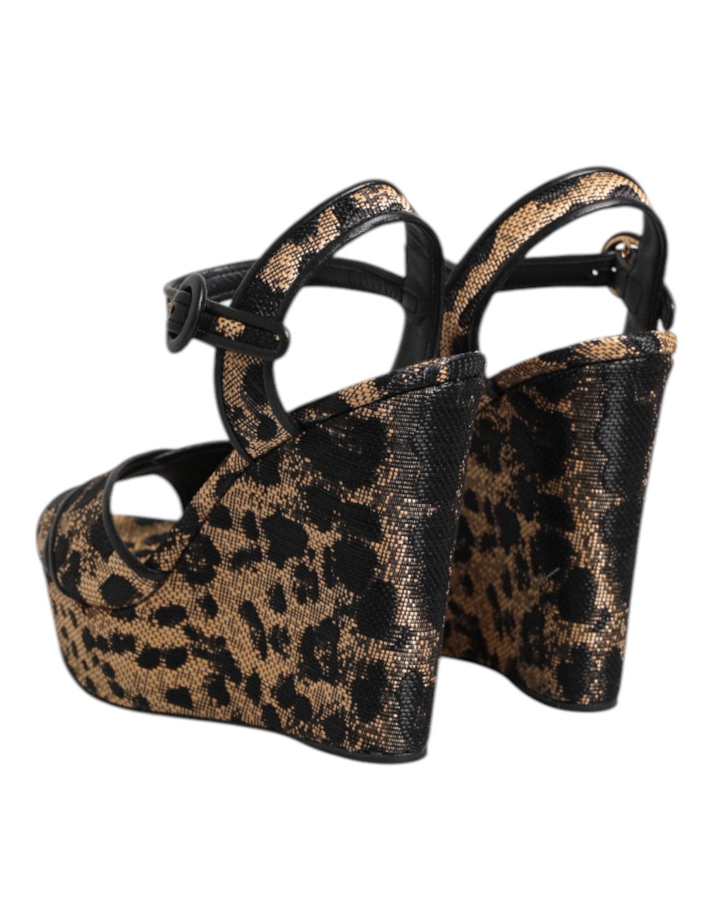 Dolce &amp; Gabbana Brown Leopard Wedges Ankle Strap Sandals Shoes