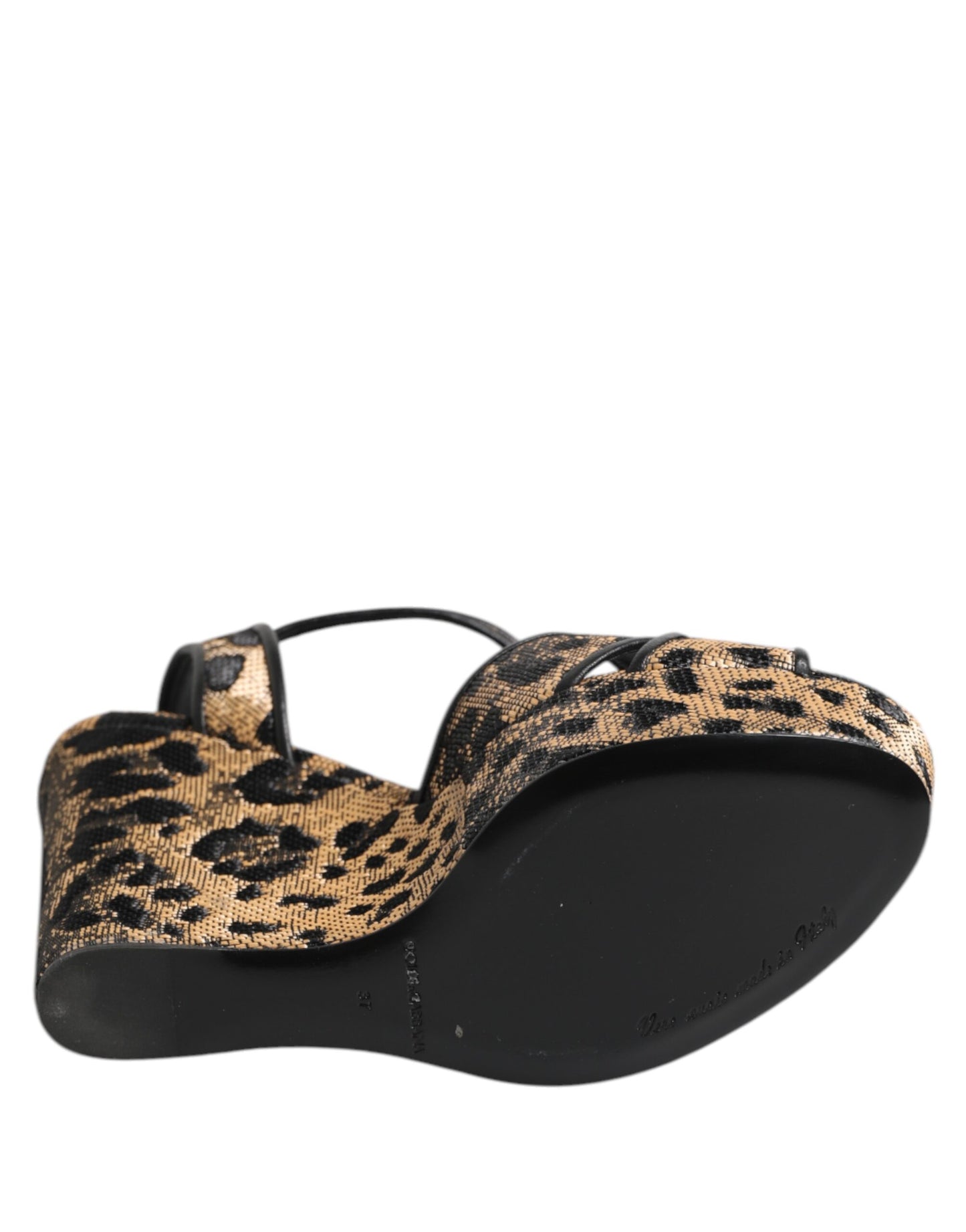 Dolce &amp; Gabbana Brown Leopard Wedges Ankle Strap Sandals Shoes
