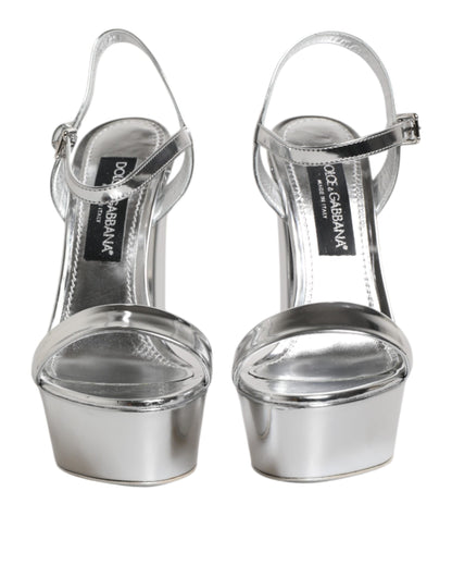 Dolce &amp; Gabbana Silver Leather Platform Keira Sandals Shoes