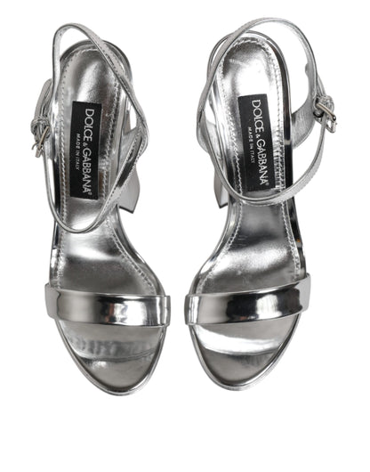 Dolce &amp; Gabbana Silver Leather Platform Keira Sandals Shoes