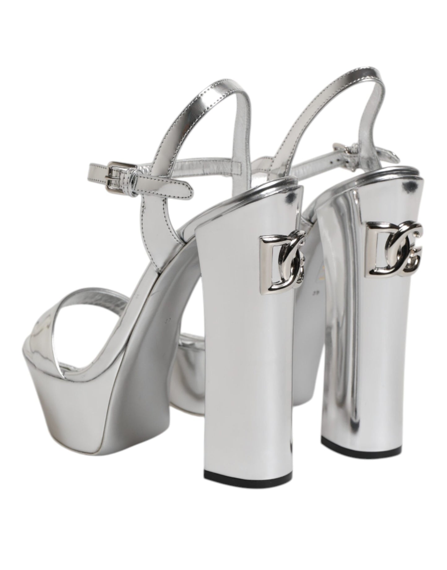 Dolce &amp; Gabbana Silver Leather Platform Keira Sandals Shoes