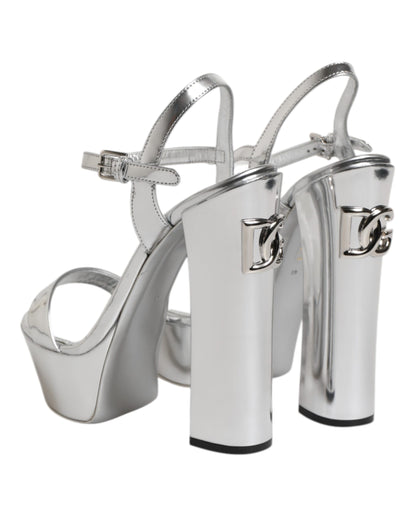 Dolce &amp; Gabbana Silver Leather Platform Keira Sandals Shoes