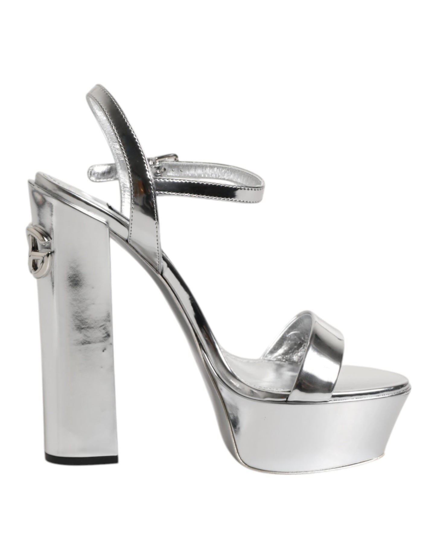 Dolce &amp; Gabbana Silver Leather Platform Keira Sandals Shoes