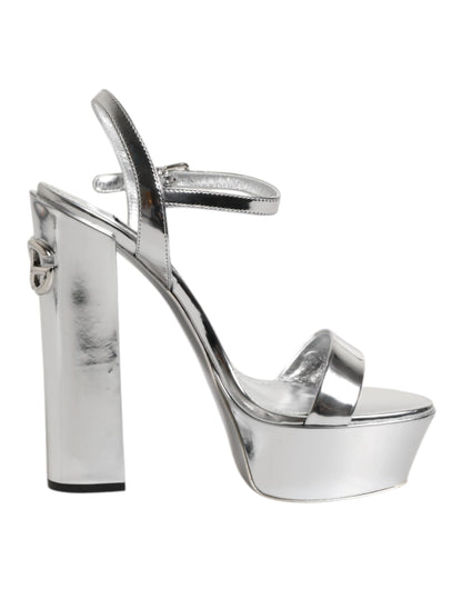 Dolce &amp; Gabbana Silver Leather Platform Keira Sandals Shoes
