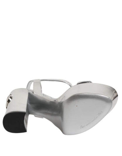 Dolce &amp; Gabbana Silver Leather Platform Keira Sandals Shoes