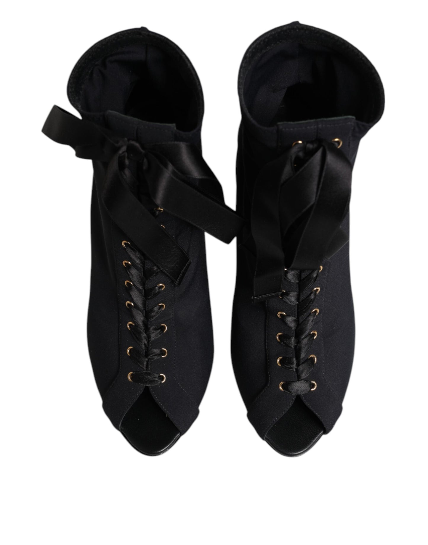 Dolce &amp; Gabbana Black Stiletto Heels Lace Up Boots Shoes