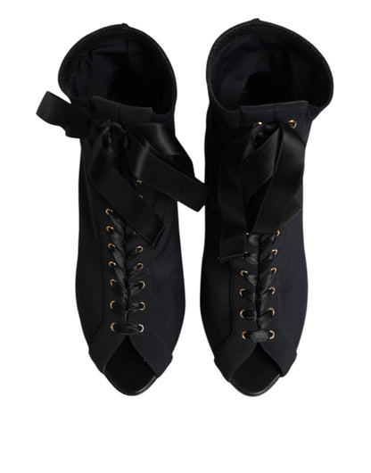 Dolce &amp; Gabbana Black Stiletto Heels Lace Up Boots Shoes