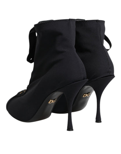 Dolce &amp; Gabbana Black Stiletto Heels Lace Up Boots Shoes