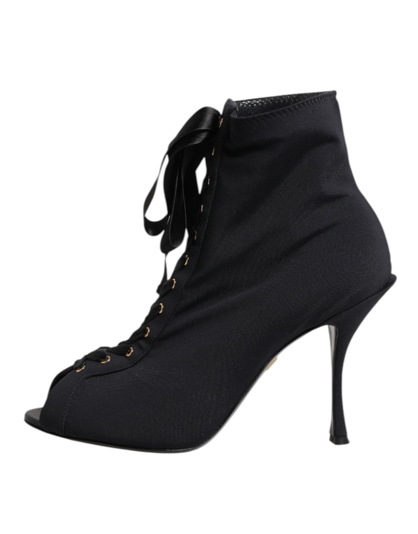 Dolce &amp; Gabbana Black Stiletto Heels Lace Up Boots Shoes