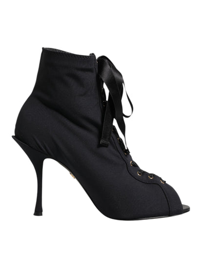 Dolce &amp; Gabbana Black Stiletto Heels Lace Up Boots Shoes