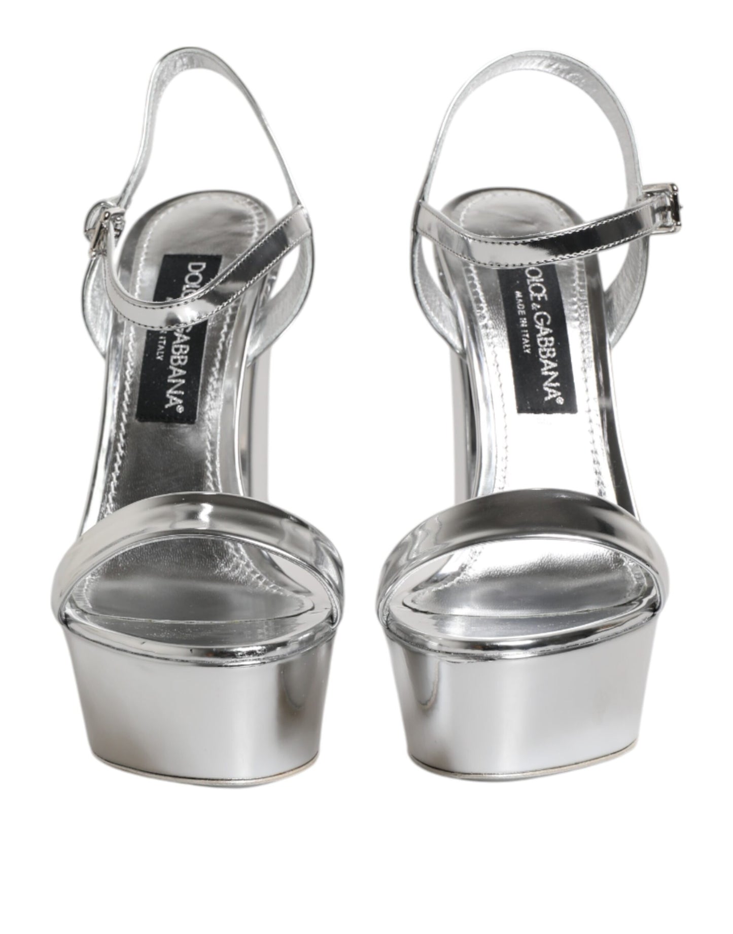 Dolce &amp; Gabbana Silver Leather Platform Keira Sandals Shoes