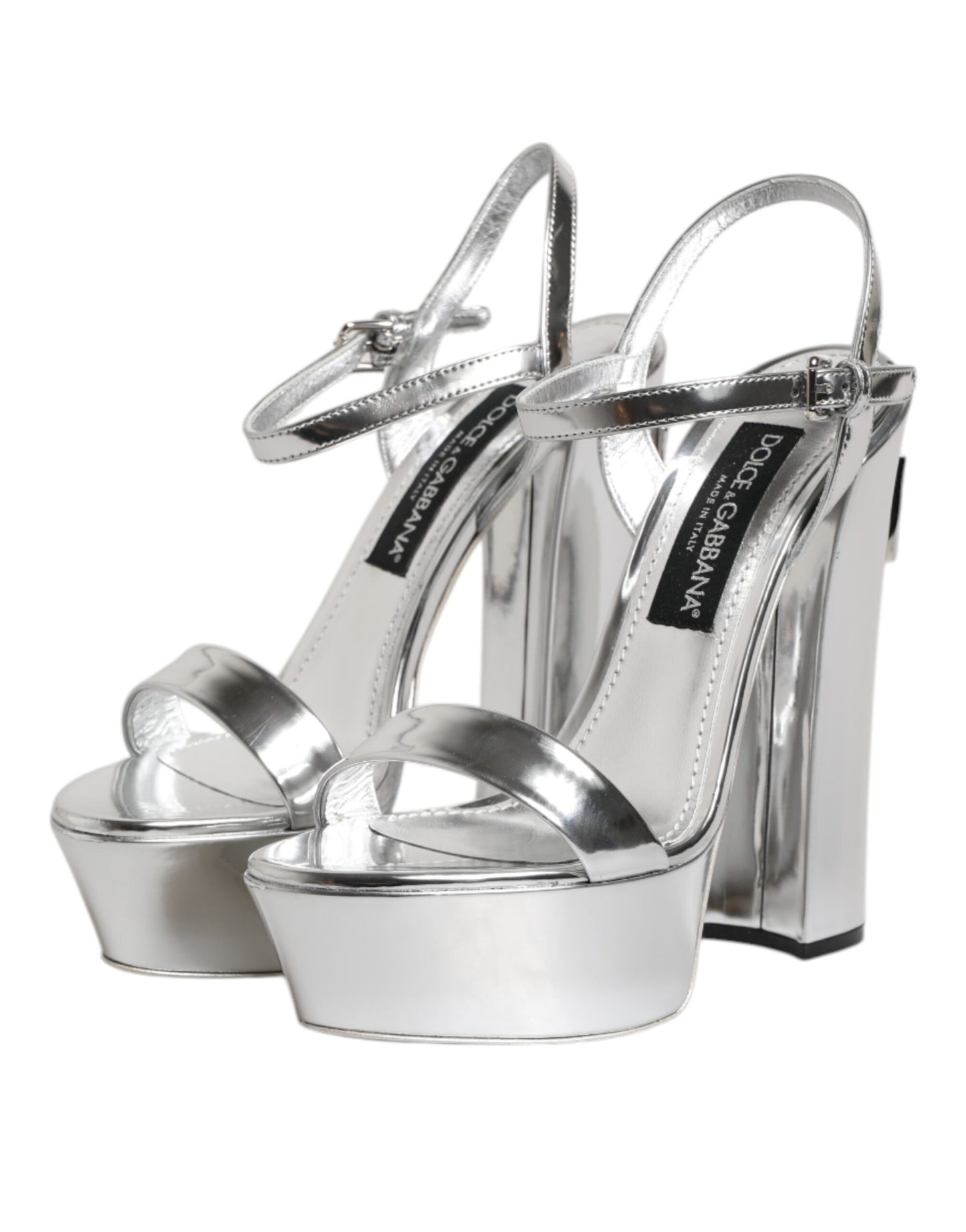 Dolce &amp; Gabbana Silver Leather Platform Keira Sandals Shoes