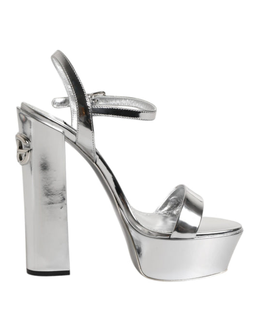 Dolce &amp; Gabbana Silver Leather Platform Keira Sandals Shoes