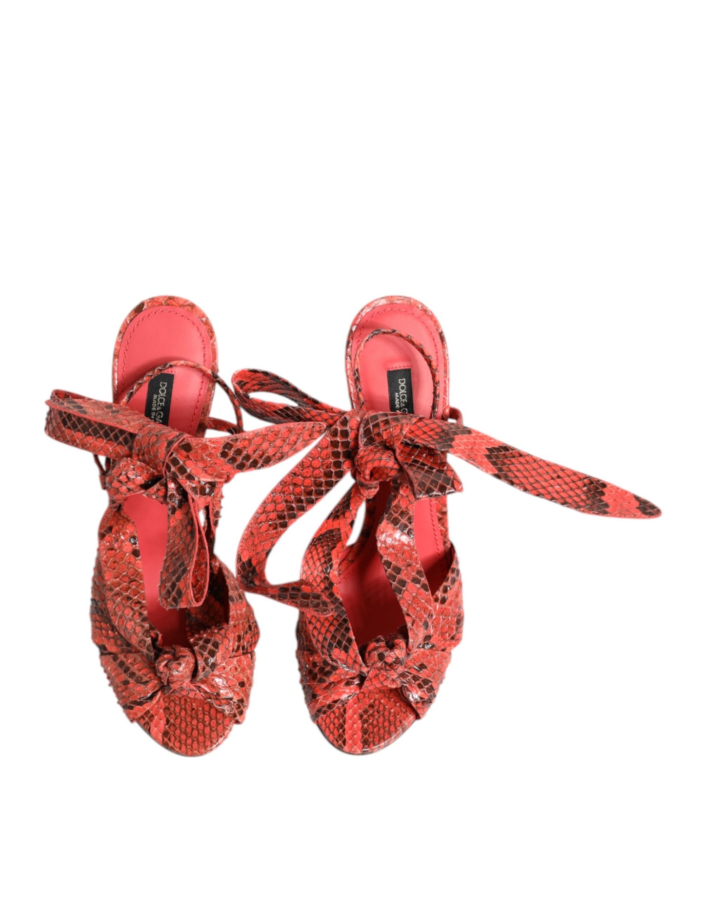 Dolce &amp; Gabbana Coral Python Leather Heels Sandals Shoes