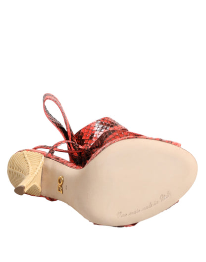 Dolce &amp; Gabbana Coral Python Leather Heels Sandals Shoes