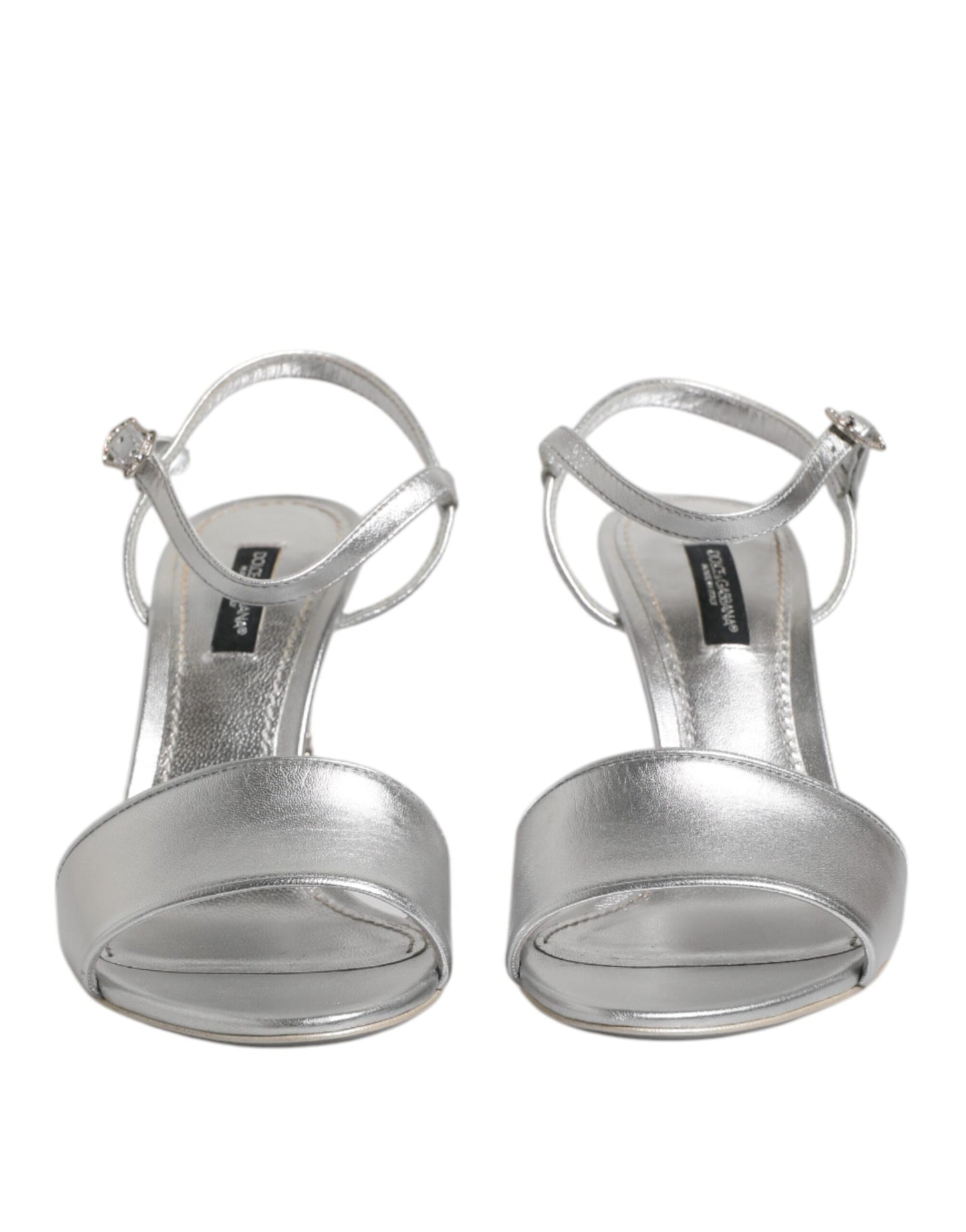 Dolce &amp; Gabbana Silver Leather DG Heels Keira Sandals Shoes