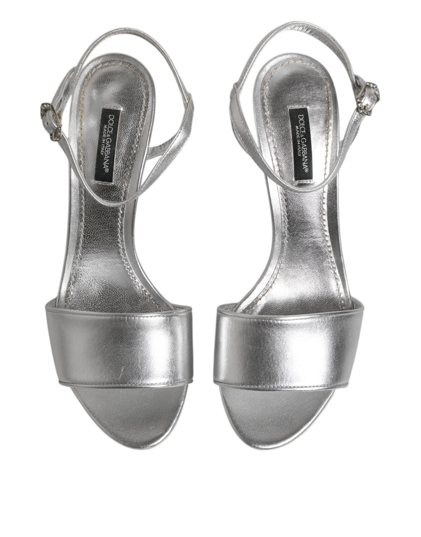 Dolce &amp; Gabbana Silver Leather DG Heels Keira Sandals Shoes