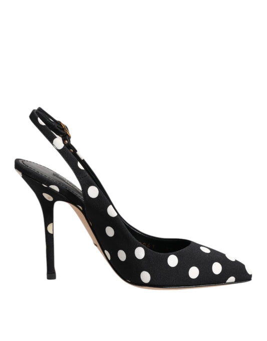 Dolce &amp; Gabbana Black White Dotted Stiletto Slingback Shoes