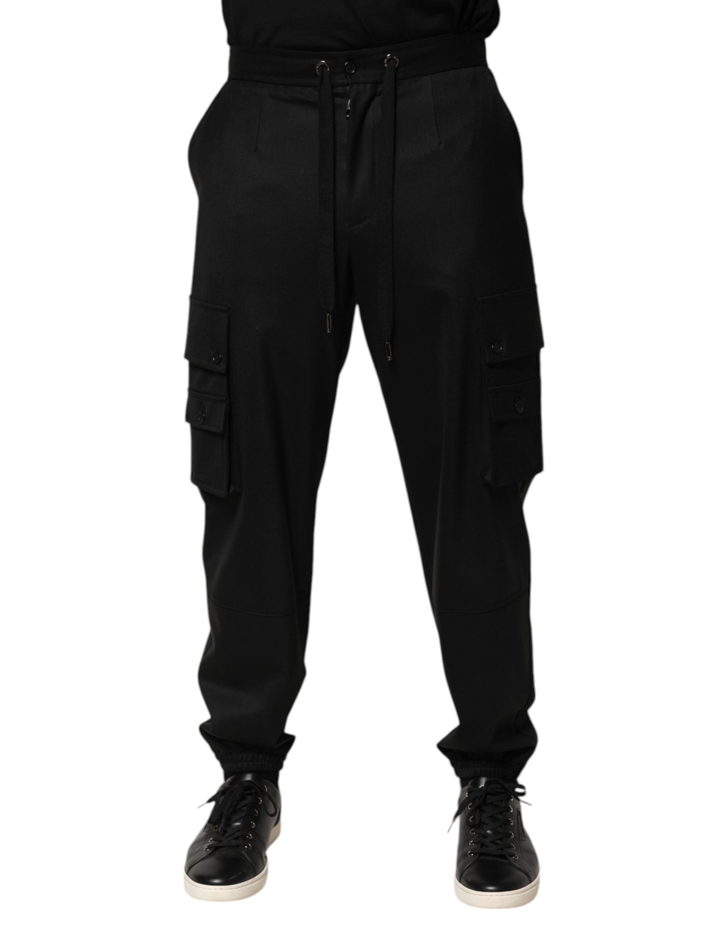 Dolce &amp; Gabbana Solid Black Cargo Jogger Men Sweatpants Pants