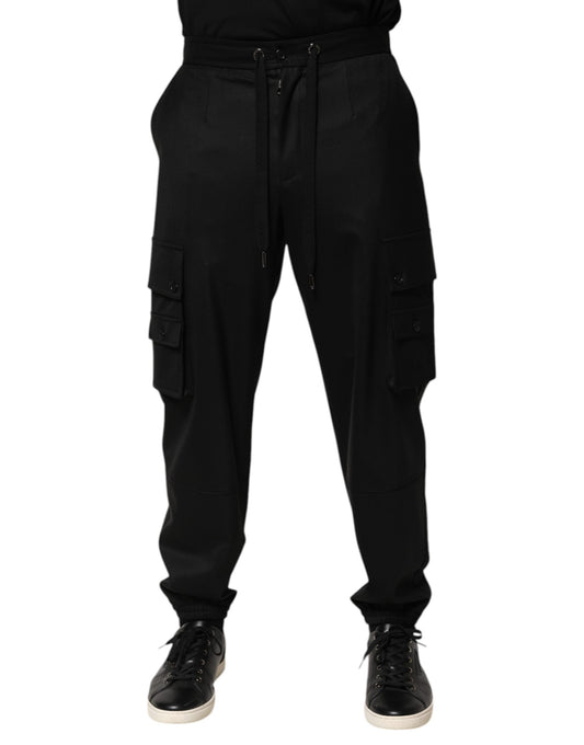 Dolce &amp; Gabbana Solid Black Cargo Jogger Men Sweatpants Pants