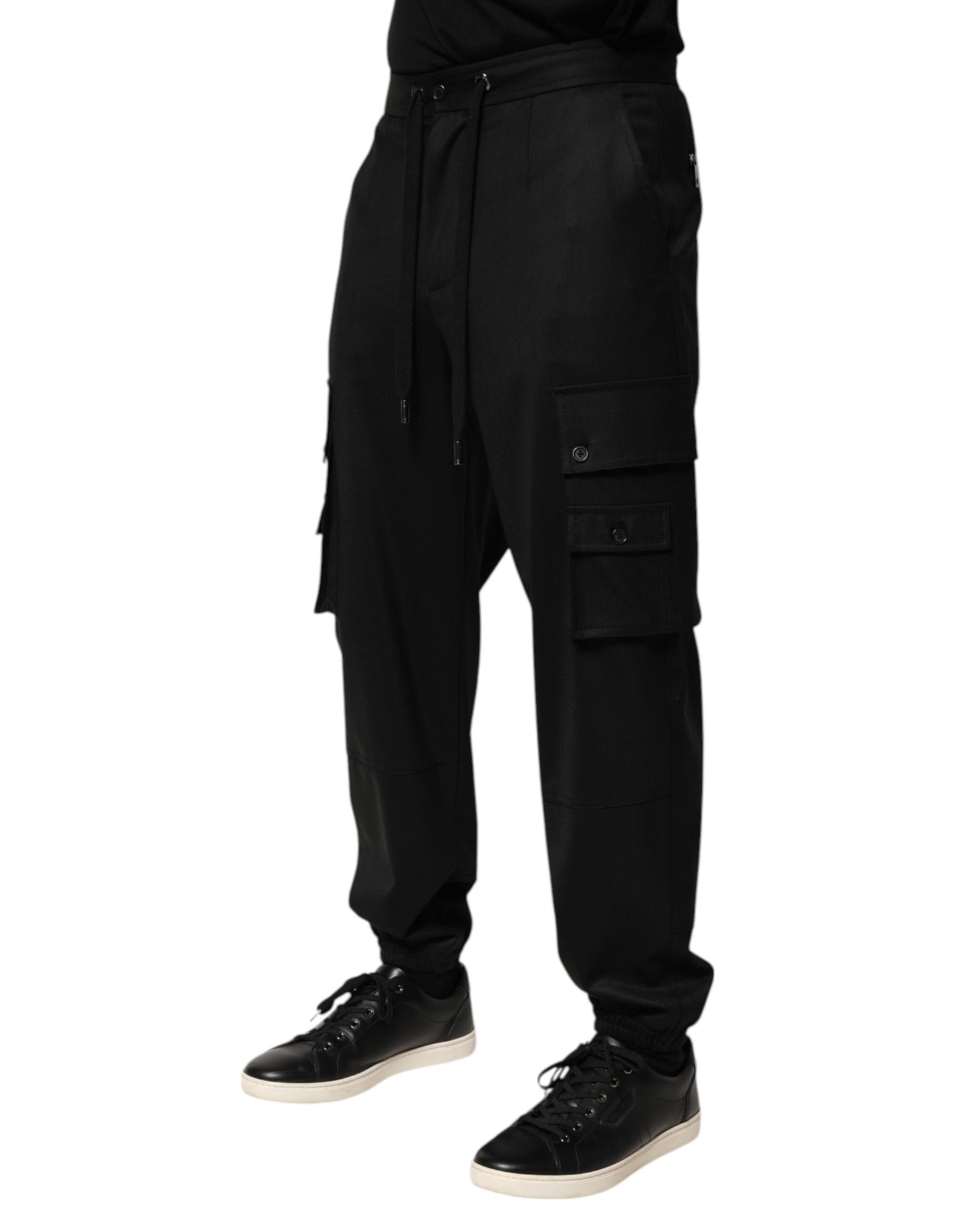 Dolce &amp; Gabbana Solid Black Cargo Jogger Men Sweatpants Pants