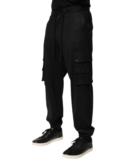 Dolce &amp; Gabbana Solid Black Cargo Jogger Men Sweatpants Pants