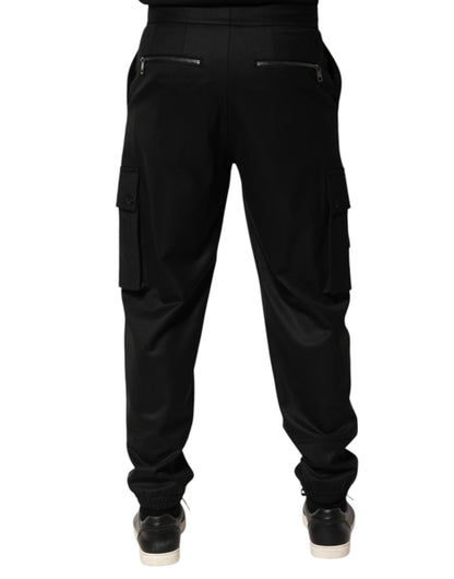 Dolce &amp; Gabbana Solid Black Cargo Jogger Men Sweatpants Pants