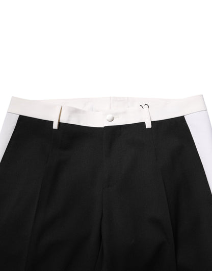 Dolce &amp; Gabbana Black White Stripe Wool Men Trouser Pants