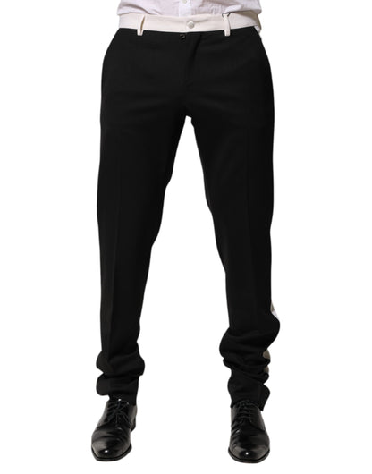 Dolce &amp; Gabbana Black White Stripe Wool Men Trouser Pants