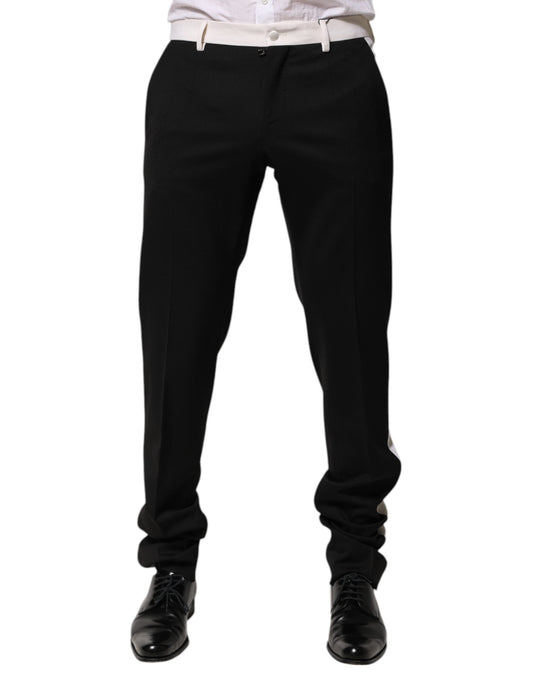Dolce &amp; Gabbana Black White Stripe Wool Men Trouser Pants