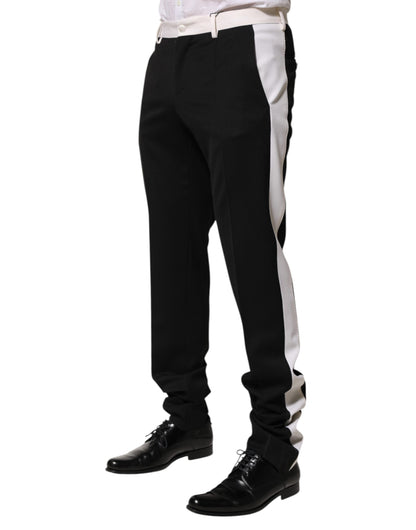 Dolce &amp; Gabbana Black White Stripe Wool Men Trouser Pants