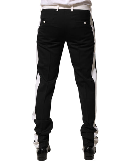 Dolce &amp; Gabbana Black White Stripe Wool Men Trouser Pants