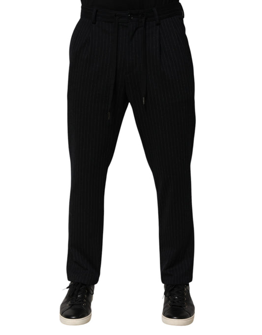 Dolce &amp; Gabbana Black Stripes Viscose Skinny Dress Men Pants