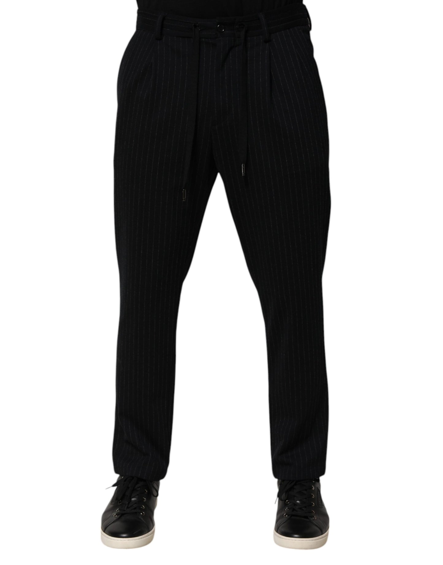 Dolce &amp; Gabbana Black Stripes Viscose Skinny Dress Men Pants