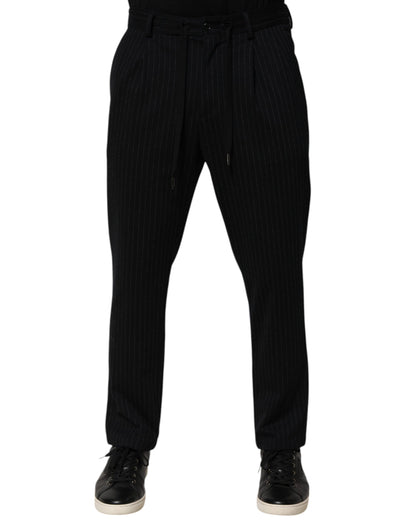 Dolce &amp; Gabbana Black Stripes Viscose Skinny Dress Men Pants