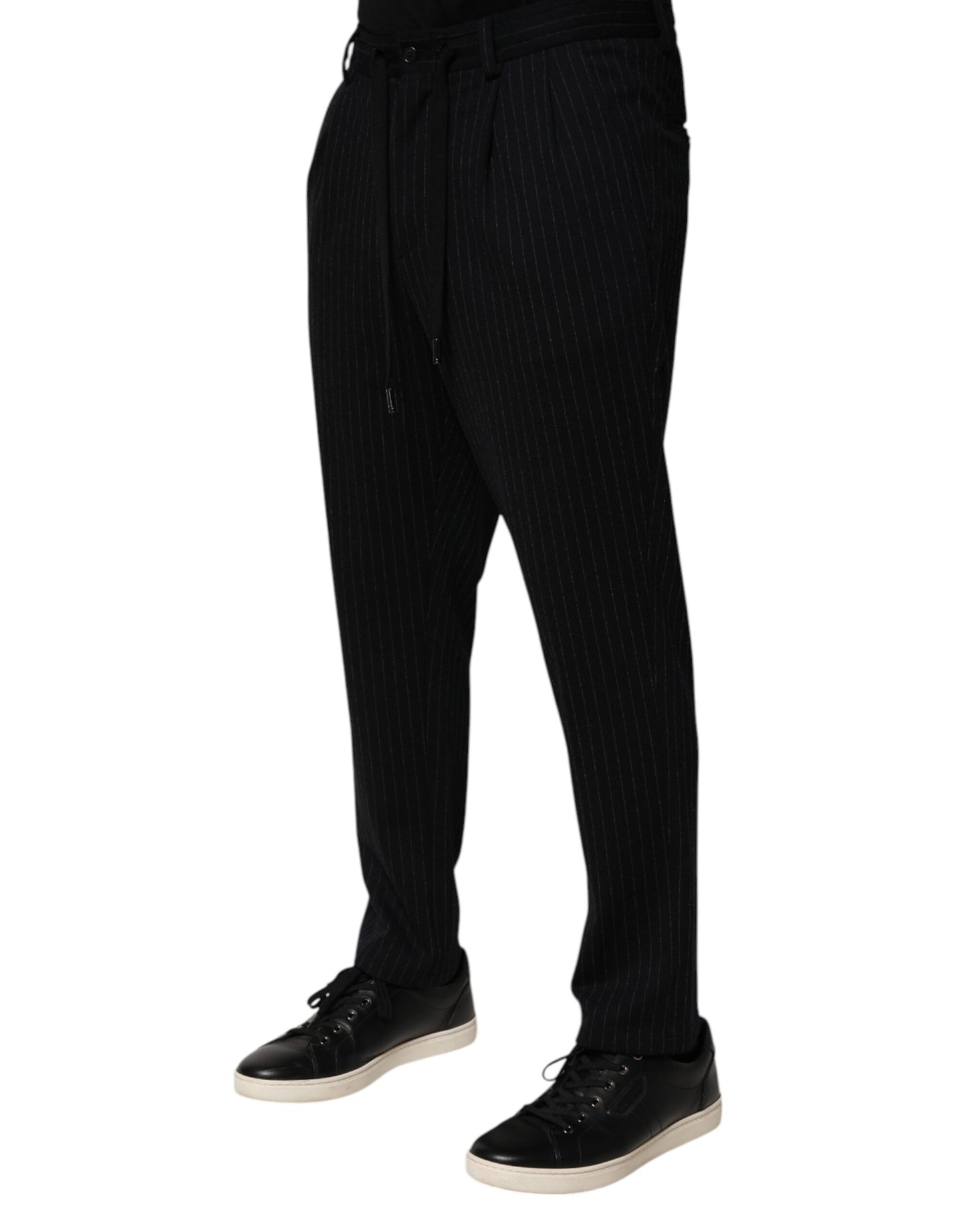 Dolce &amp; Gabbana Black Stripes Viscose Skinny Dress Men Pants