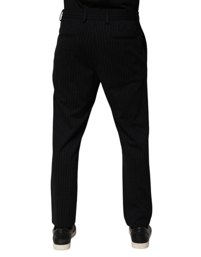 Dolce &amp; Gabbana Black Stripes Viscose Skinny Dress Men Pants