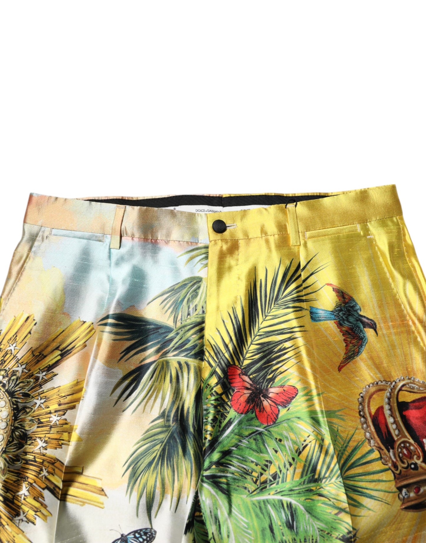 Dolce &amp; Gabbana Multicolor Forest Print Silk Skinny Men Pants