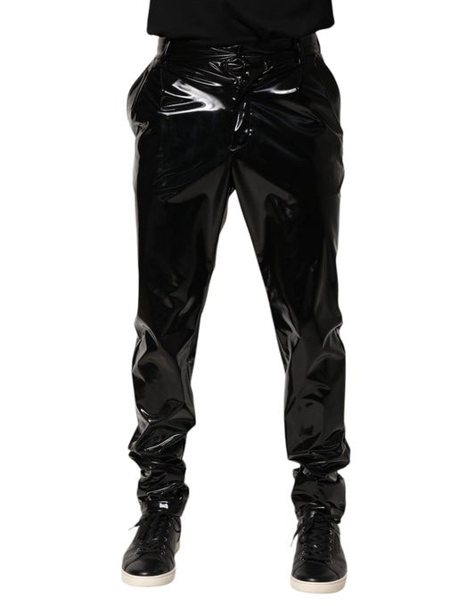 Dolce &amp; Gabbana Black Polyester Mid Waist Men Trouser Pants