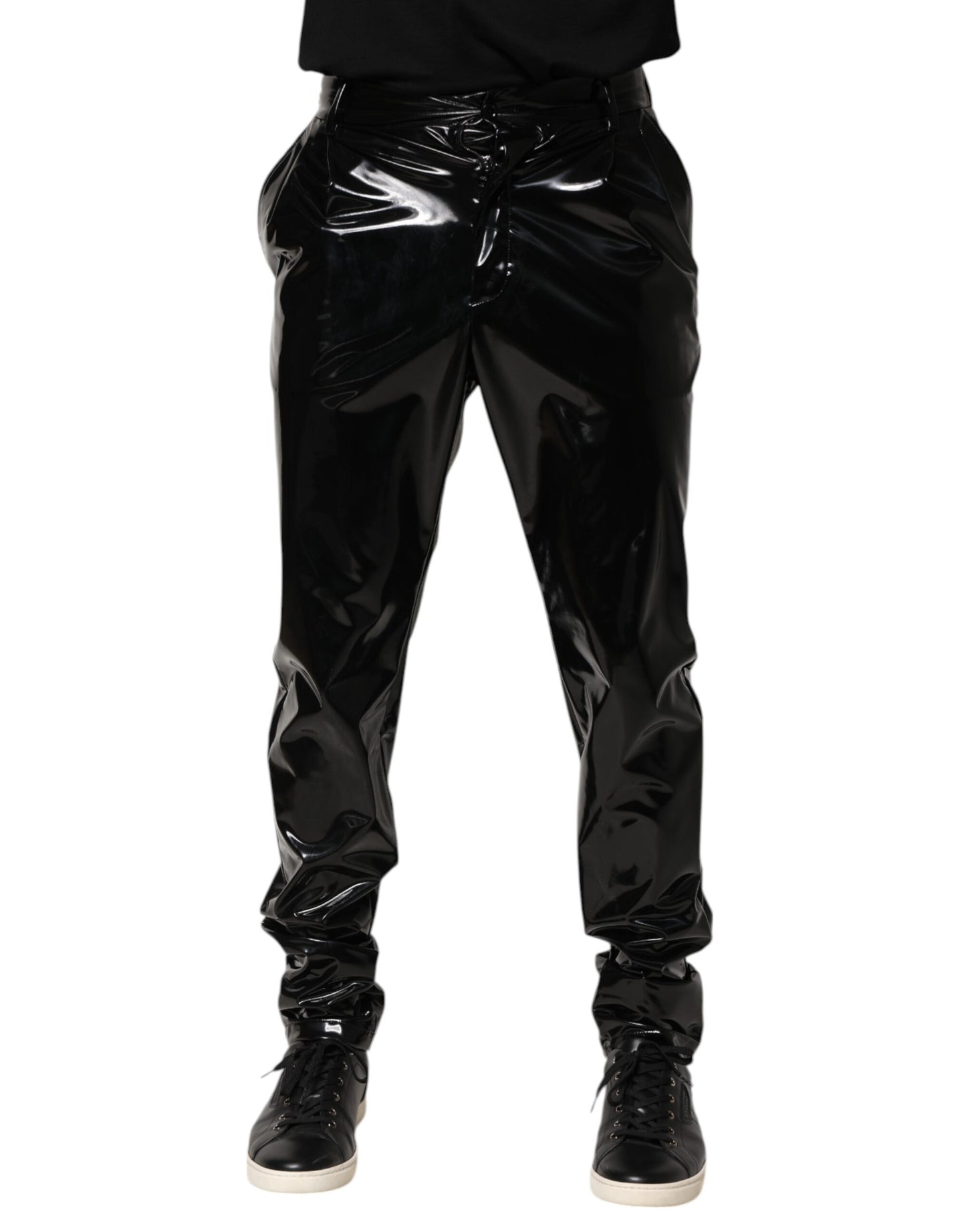 Dolce &amp; Gabbana Black Polyester Mid Waist Men Trouser Pants