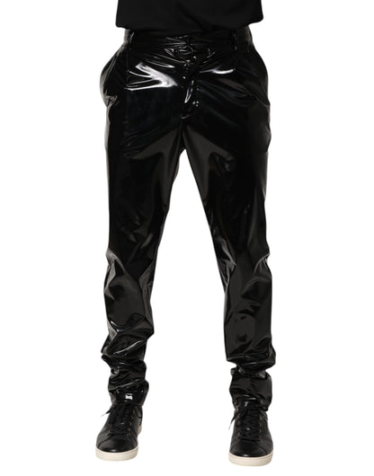 Dolce &amp; Gabbana Black Polyester Mid Waist Men Trouser Pants