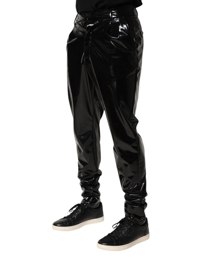 Dolce &amp; Gabbana Black Polyester Mid Waist Men Trouser Pants