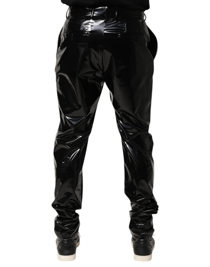 Dolce &amp; Gabbana Black Polyester Mid Waist Men Trouser Pants