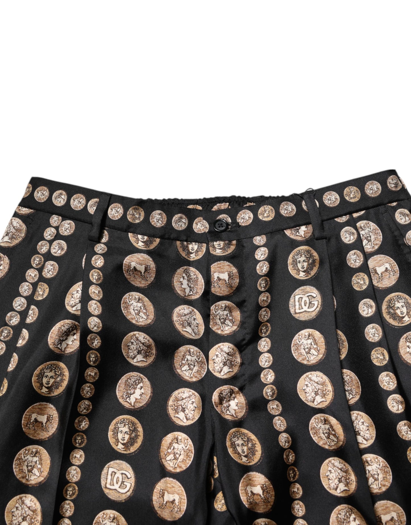 Dolce &amp; Gabbana Black Coin Print Silk Skinny Men Trouser Pants