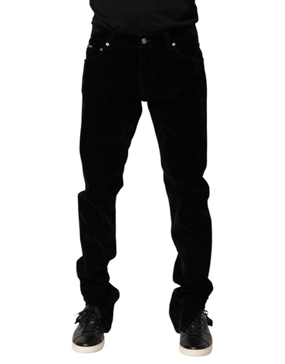 Dolce &amp; Gabbana Black Cotton Men Dress Formal Trouser Pants