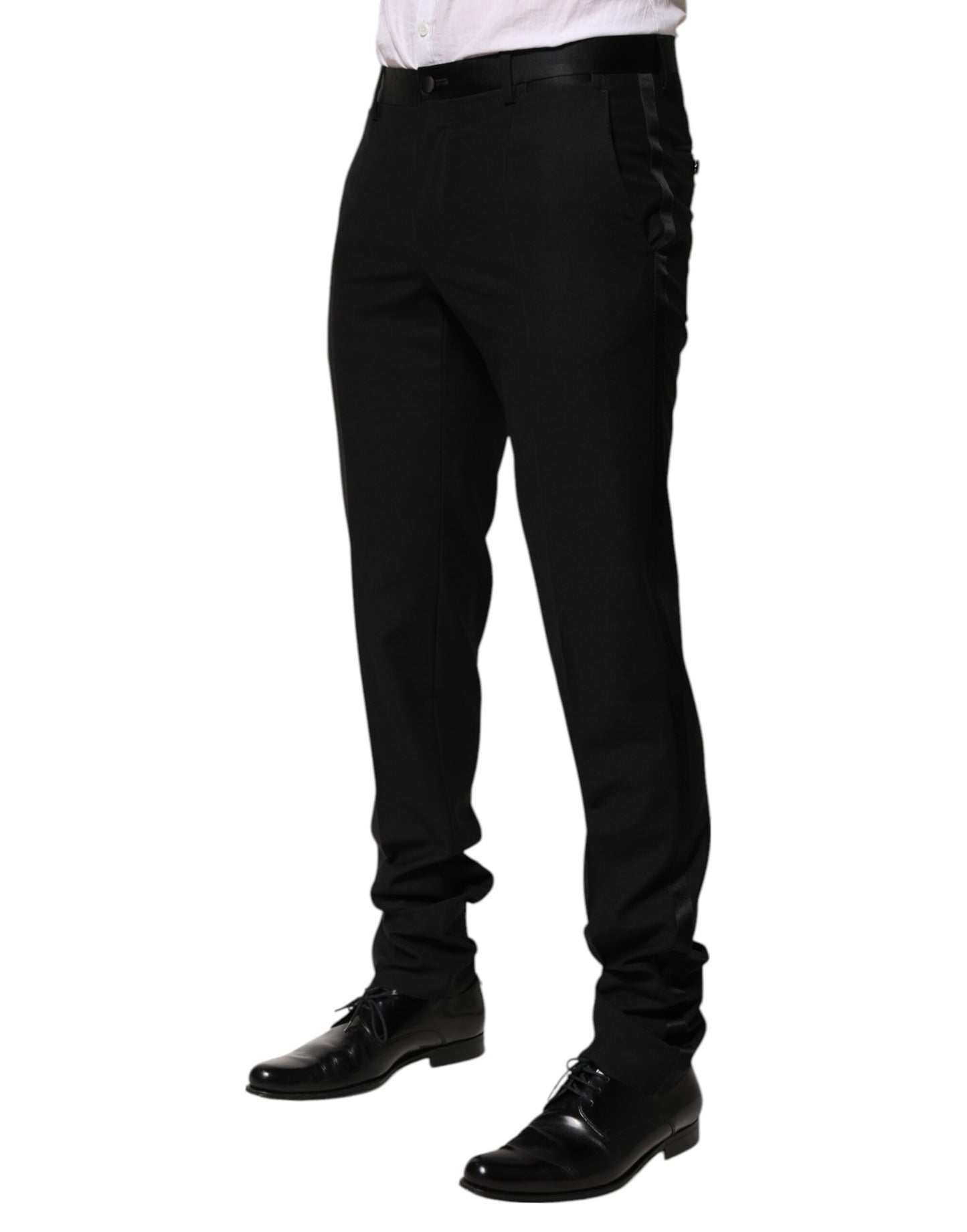 Dolce &amp; Gabbana Black Wool Tapered Formal Men Dress Pants